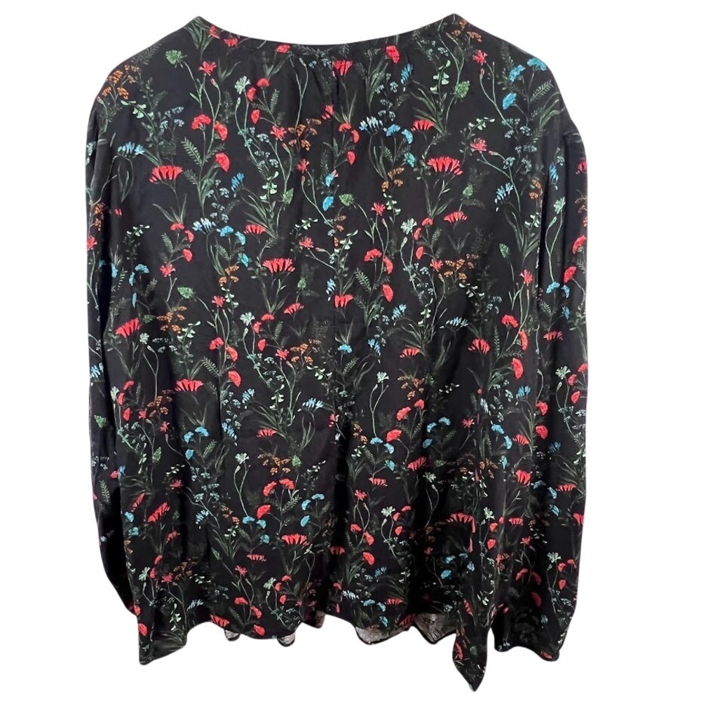 Lane Bryant 24 Black Floral Button Front Blouse 100% Viscose Long Sleeve Plus - Picture 2 of 7